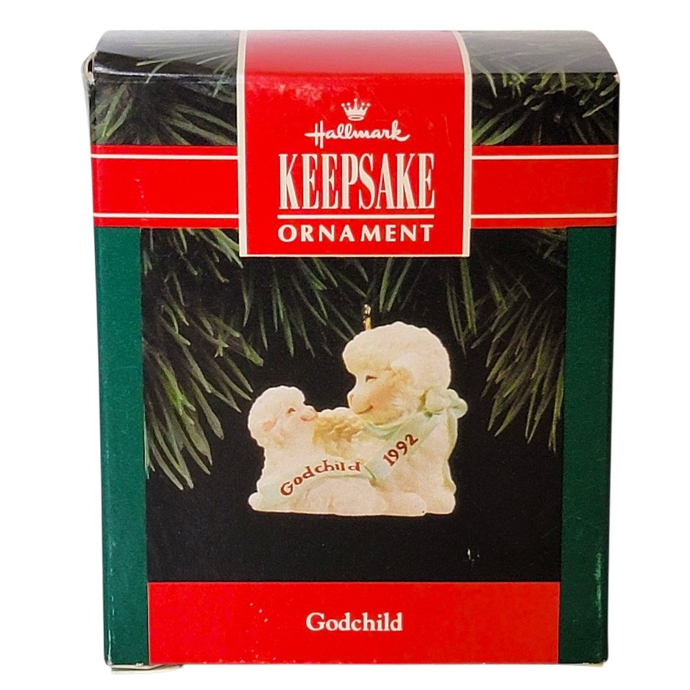 VTG 90s Hallmark‎ Godchild Christmas Ornament 1992 Lamb Keepsake Decoration Gift